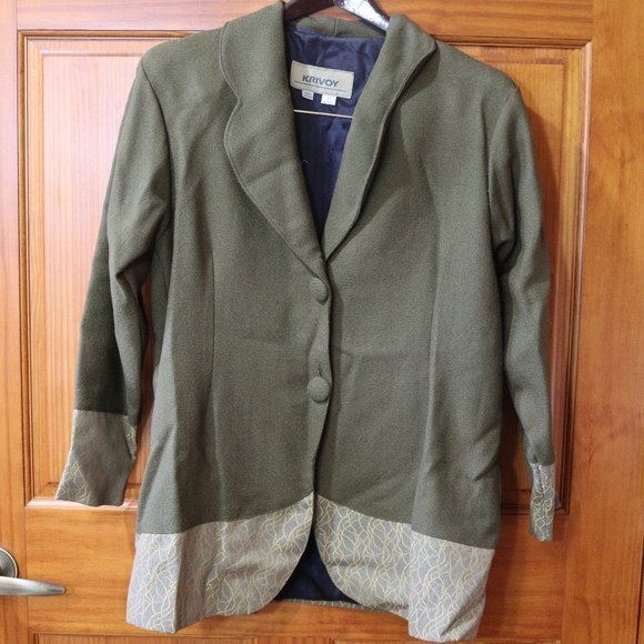 Krivoy Olive Green Wool Blazer Pant Suit Set Vintage Hadesman Style Size 2 - Picture 13 of 16